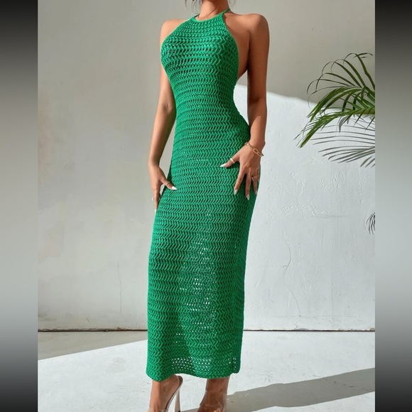 Boho Crochet Backless Halter Neck Bodycon Dress Cover Up - Picture 4 of 6